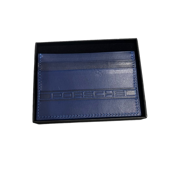 New ( NWT ) Porsche Genetian Blue Genuine Leather Card Holder Wallet - Picture 5 of 10